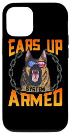 iPhone 12/12 Pro Ears Up、システムアームド アメリカ国旗 警察犬 犬 ユニット スマホケース