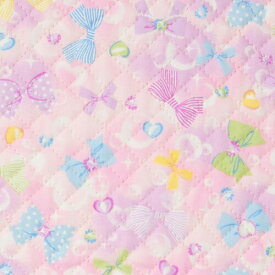 KIYOHARA キルティング 生地 バブル リボン 106cm巾×50cmカット レッスンバッグ が作れる レシピ 付き P ピンク MOW156-50