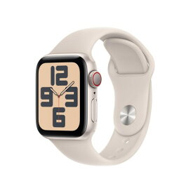 Apple Watch SE (第二世代, 2023) (GPS + Cellular (40mm)ケース用) 40mmスターライトアルミニウムケースとスターライトスポーツバンド - S/M フィットネストラッカーと睡眠トラッカー 衝突事故検出 心