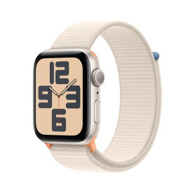 Apple Watch SE (第二世代, 2023) (GPS (44mm)ケース用) 44mmスターライトアルミニウムケースとスターライトスポーツループ フィットネストラッカーと睡眠トラッカー 衝突事故検出 心拍数のモニ
