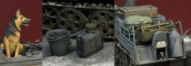 D-Day Miniatures Studio ディーデイミニチュア 1/35 第二次世界大戦 ドイツ空軍 ケッテンクラート用 アクセサリーセット 番犬付 プラモデル用パーツ DD35197 成型色