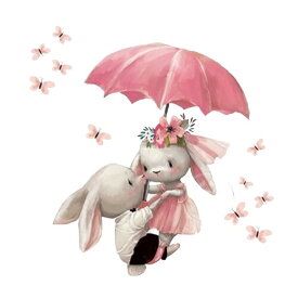 ウォールステッカー うさぎ ピンク 傘付き 壁 シール デコレーション 装飾 赤ちゃん 子供部屋 寝室 保育園 幼稚園 PVC (13976-13982) umbrella bunny1