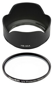 NinoLite HB-90A �o���l�b�g�t�[�h + 62mm UV�t�B���^�[ �̃Z�b�g�AZ DX 50-250mm f/4.5-6.3 VR �����Y�p�A���������܂܂Ńt�B���^�[�⃌���Y�L���b�v��t�\�A�����Y�Ƀt�[�h�t�����\