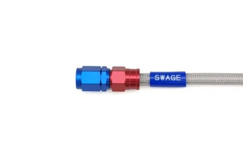 SWAGE LINE スウェッジライン イージーオーダーブレーキホース 汎用ホース ストレートフィッティング 有名な 買い誠実 ブルー アルミ レッド 975mm クリアホース SAK-1010M-0975