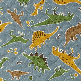 KIYOHARA 生地 キルティング 恐竜 時代 106cm巾×50cmカット BG ブルーグリーン レッスンバッグが作れる レシピ 付き MOW146-50