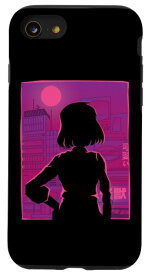 iPhone SE (2020) / 7 / 8 Cyberpunk パープルシルエット 女の子用 カジュアルグラフィック スマホケース