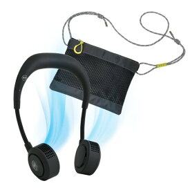 両手が使える ハンズフリー 首掛け扇風機 WFan ダブルファン ヨガシロッコ &サコッシュセット ブラック SPICE OF LIFE(スパイス) 静音 5段風量 650分連続使用 首かけ フィット感 ニッケル マス