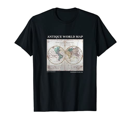 新作 国際ブランド アンティークの世界地図レオンハルトオイラー1760地理ノベルティギフト Tシャツ