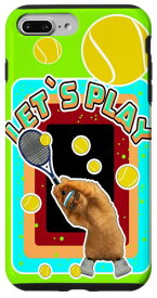 iPhone 7 Plus/8 Plus かっこいい面白いテニスキャット着用サングラス テニスラケットボール スマホケース