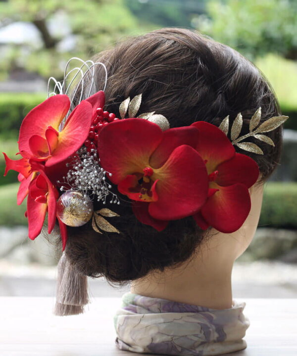楽天市場】成人式 髪飾り 胡蝶蘭 赤 六条 2色 水引 ヘッドドレス  