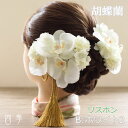 髪飾り ヘッドドレス 胡蝶蘭 リスボン Bホワイト2 タッセル Uピン ワイヤー 和装 パーティ 結婚式 海外挙式 造花【送…