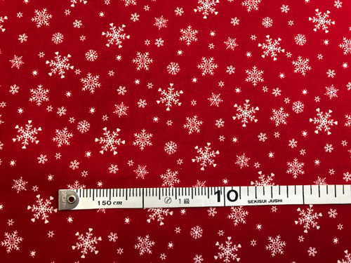 パッチワーク 生地クリスマスプリント赤地に白の雪の結晶