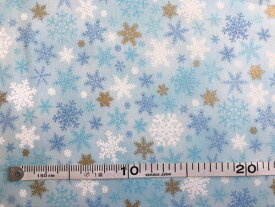 パッチワーク 生地 クリスマスプリント ブルー地に雪の結晶 数量1＝10cm