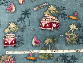 パッチワーク 生地 ハワイアン キャシーマム プリント布 ピリナ BLUE ：数量1＝10cm