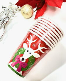 【クリスマス】 紙コップ/トナカイ　かわいいペーパーカップ　8個セット　おしゃれなクリスマスパーティー　Caspari社　アメリカ製　※レターパックで送れます。