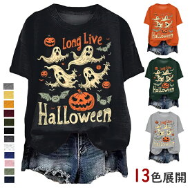 ハロウィン tシャツ レディース メンズ カボチャ パンプキンtシャツ コスプレ おもしろ 面白い 幽霊 カットソー 個性的 派手 かっこいい トップス 大人用 コスチューム ハロウィン 仮装 衣装 体型カバー プルオーバー
