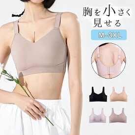 【期間限定・10%OFFクーポン】胸を小さく見せるブラ シームレス 見痩せ 揺れ軽減 脇高 ノーワイヤブラ シームレスブラ 胸を抑える 胸が小さく見える 着痩せブラ ノンワイヤー 大きいサイズ ホールド力 ブラジャー パープル ブラック 肌色 コーヒー