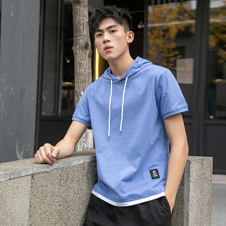 楽天市場】パーカー 半袖 メンズ 夏服 半袖 tシャツ フード付き 無地 
