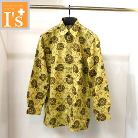 50%OFF【春秋冬 お買い得 OUTLET SALE】RAIKA（ライカ）ヴィンテージ風×紋章柄 デザイン 長袖 毛100% シャツ ベージュ系ベース 【М】 バレンシアガ服 アウトレット セール ブランド ゴルフ服 日本製 トップス