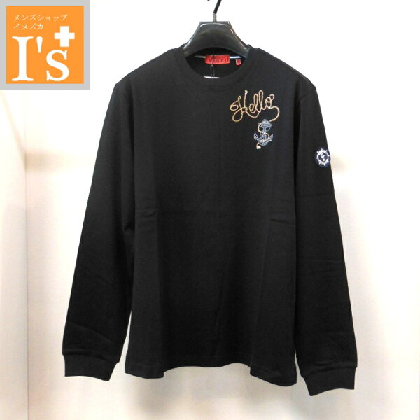 50%OFF【秋冬 お買い得 OUTLET SALE】VINCI（ヴィンチ）マリン調モチーフ×カモメワッペン デザイン 長袖 丸首 綿100% ストレッチ カットソー Tシャツ ブラック（黒色） 【46(M)】【50(LL)】 アンジェロ ヴィンチ服 アウトレット セール ブランド ゴルフ 服