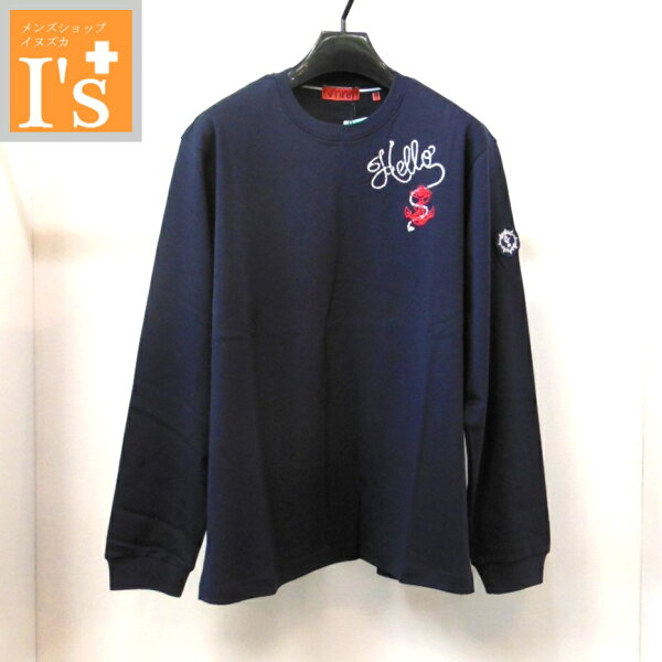 50%OFF【秋冬 お買い得 OUTLET SALE】VINCI（ヴィンチ）マリン調モチーフ×カモメワッペン デザイン 長袖 丸首 綿100% ストレッチ カットソー Tシャツ ネイビー（紺色） 【48(L)】【50(LL)】 アンジェロ ヴィンチ服 アウトレット セール ブランド ゴルフ 服