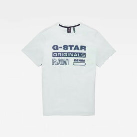 G-STAR RAW ジースターロウ Tシャツ クルーネック ぼかしロゴ (D19845-336) 半袖Tシャツ ティーシャツ 丸首 グリーン ブルー 緑青 メンズ カジュアル アメカジ インポート ブランド