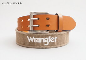 WRANGLER ラングラー デザインベルト 牛革 綿 日本製 ロゴプリント (WR4401) 本革ベルト メンズ レディース ユニセックス カジュアル アメカジ ブランド