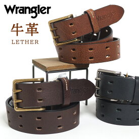 WRANGLER ラングラー レザーベルト 牛革 ダブルピン 日本製 (WR3532) 本革ベルト メンズ レディース ユニセックス カジュアル アメカジ ブランド