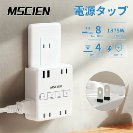 ＼楽天イーグルス感謝祭！最大2,000円OFFクーポン配布中！／【MSCIEN】電源タップ usb付き コンセント 小型軽量 個別スイッチ usb 2個usb-c 2個usb-a 4個AC口 USB-C コンセントタップ 雷ガードoaタップ 直挿しタップ たこあし マルチタップ 1875w定格出力