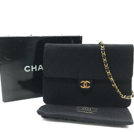 【中古】美品 CHANEL シャネル ココマーク マトラッセ コットン プッシュロック チェーン ショルダー バッグ ブラック a2773