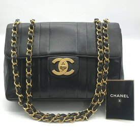 【中古】良品 CHANEL シャネル デカココマーク マドモアゼル 30 ラムスキン ターンロック チェーン ショルダー バッグ ブラック a647