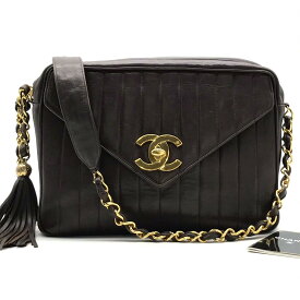 【中古】良品 CHANEL シャネル ココマーク マドモアゼル フリンジ ターンロック ラムスキン チェーン ショルダー バッグ ブラウン a649