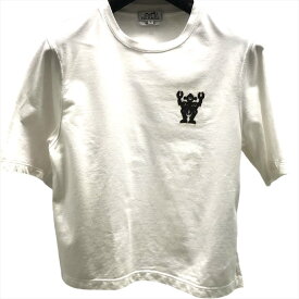 【中古】良品 HERMES エルメス ロボットモチーフ ワッペン 半袖 Tシャツ トップス ホワイト レディース a2703