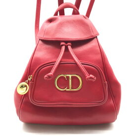 【中古】美品 Christian Dior ディオール CDロゴ 金具 ヴィンテージ レザー リュック バッグ パック レッド ga2682