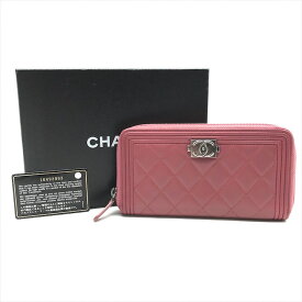 【中古】良品 CHANEL シャネル ボーイシャネル ココマーク ラムスキン ウォレット 長財布 ピンク a3339