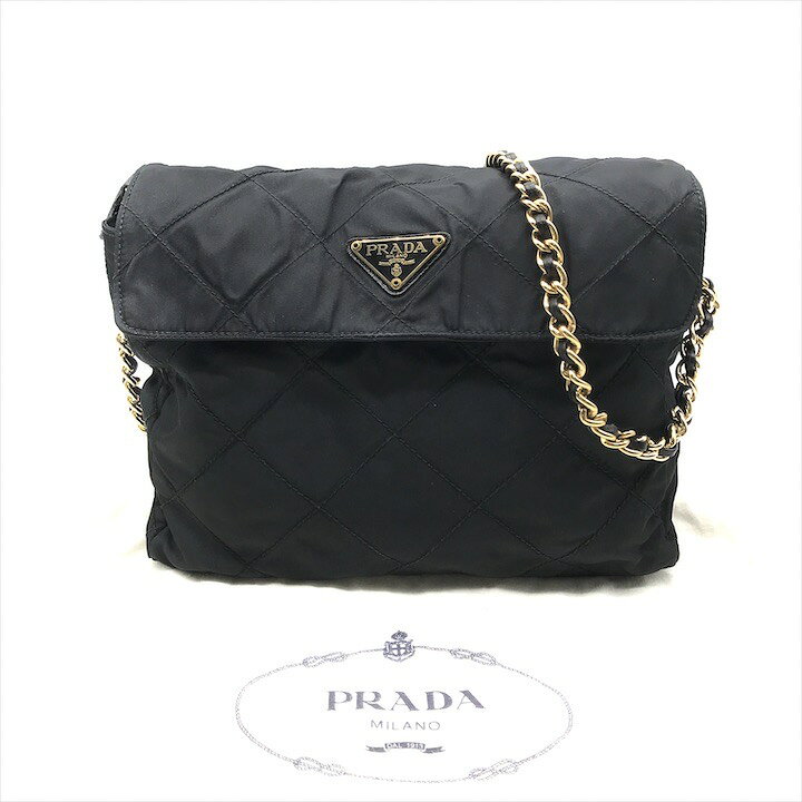 楽天市場】【中古】良品 PRADA プラダ 三角ロゴ フラップ キルティング 