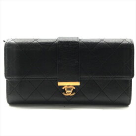 【中古】美品 CHANEL シャネル マトラッセ ココマーク ターンロック 長財布 ウォレット ブラック a3461