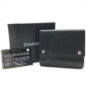 【中古】美品 CHANEL シャネル ココマーク 三つ折り 財布 ウォレット ブラック レディース a3641