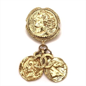 【中古】美品 CHANEL シャネル ココマーク コイン モチーフ ブローチ アクセサリー ゴールド レディース a3952