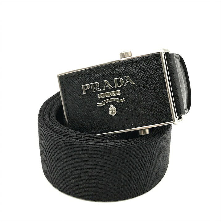 楽天市場】【中古】美品 PRADA プラダ コットン レザー ロゴ バックル  