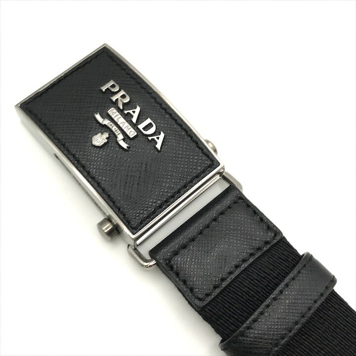 楽天市場】【中古】美品 PRADA プラダ コットン レザー ロゴ バックル 