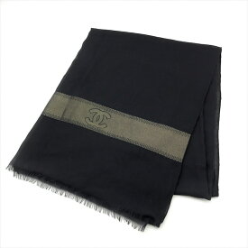 【中古】美品 CHANEL シャネル ココマーク シルク 大判 ストール スカーフ 服飾小物 パシェミナ ブラック ゴールド レディース k4415