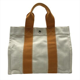 【中古】良品 HERMES エルメス ボラボラ キャンバス ハンド トート バッグ ホワイト オレンジ h485