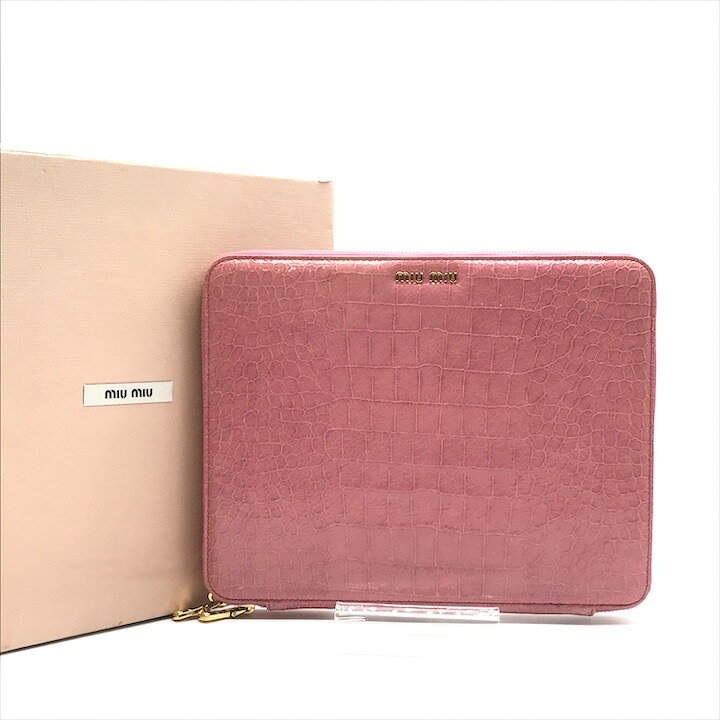 楽天市場】【中古】美品 miu miu ミュウミュウ ロゴ クロコ型押し 