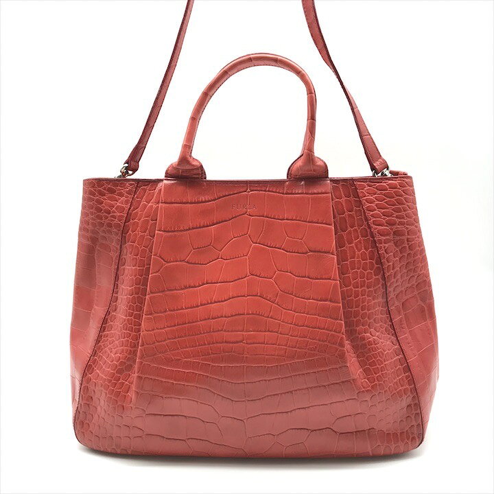 楽天市場】【中古】良品 FURLA フルラ クロコ型押し 2WAY トート 