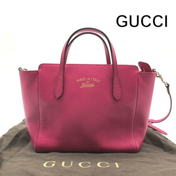 【中古】美品 GUCCI グッチ レザー 2WAY ハンド ショルダー バッグ 斜め掛け ピンク レディース ブランド 鞄 かばん r1958