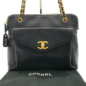 【中古】CHANEL シャネル キャビアスキン チェーン トート バッグ ブラック 良品 M12294 ス07