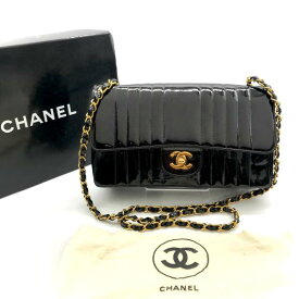 【中古】CHANEL シャネル パテント マドモアゼル チェーン ショルダー バッグ ブラック 良品 M12362