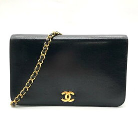 【中古】CHANEL シャネル ココマーク カーフスキン プッシュロック チェーン ショルダー バッグ ネイビー M12489