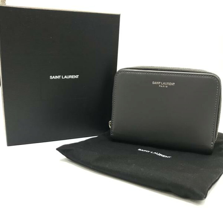 SAINT LAURENT】サンローラン 二つ折り財布 レザー ブラック×シルバー  